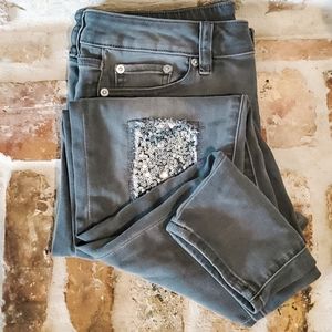 Cece Gray Sequin Ankle Jeans